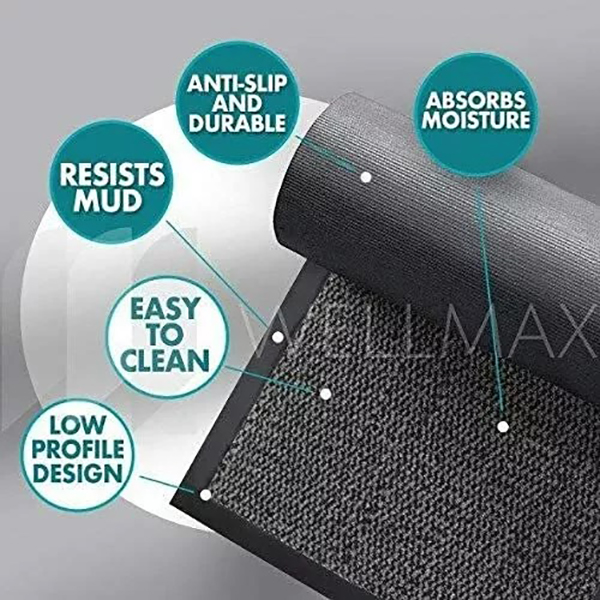 Grey/Black Non Slip Hard Wearing Barrier Rubber Mats For Indoor And Outdoor