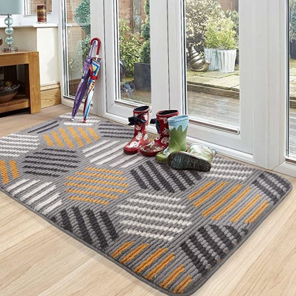 Grey Non-Slip Machine Washable Soft Doormat For Front Door Entry, Outdoor Dirt Trapper Mat