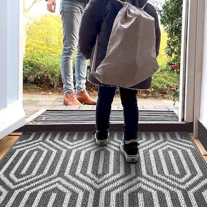 Machine Washable Non-Slip Entrance Rug Indoor Mat , Absorbent Stripe Mat 